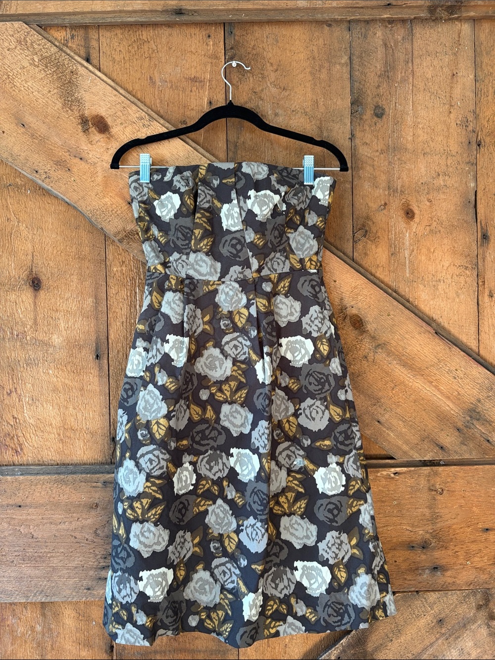 J.Crew Strapless Floral Fit & Flare Dress Size 0 Brown Gray Gold